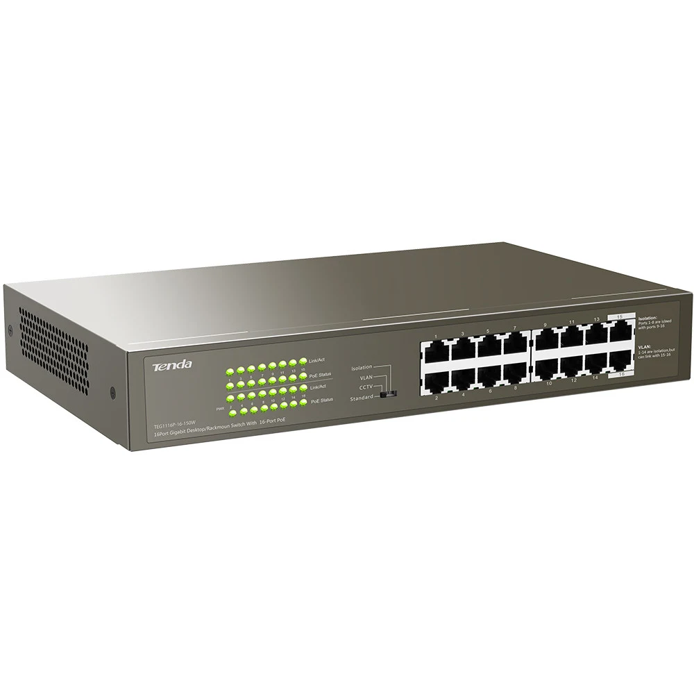 G1116P-16-150W 16-портовый гигабитный настольный/стоечный коммутатор с 16-портовым PoE