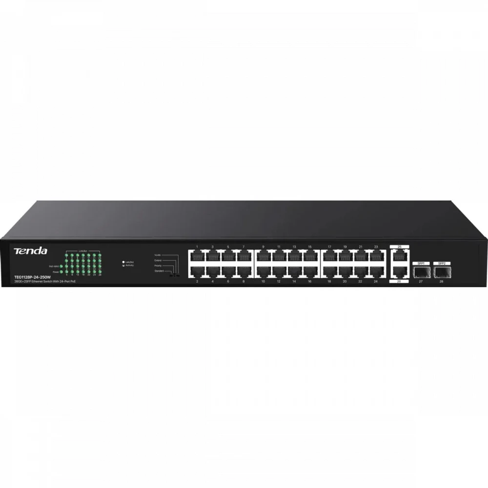 IP-COM G1128P-24-250W Коммутатор неуправляемый PoE, 28 портов, 26x1 Гбит/с, SFP 2x1 Гбит/с, PoE 24x30Вт