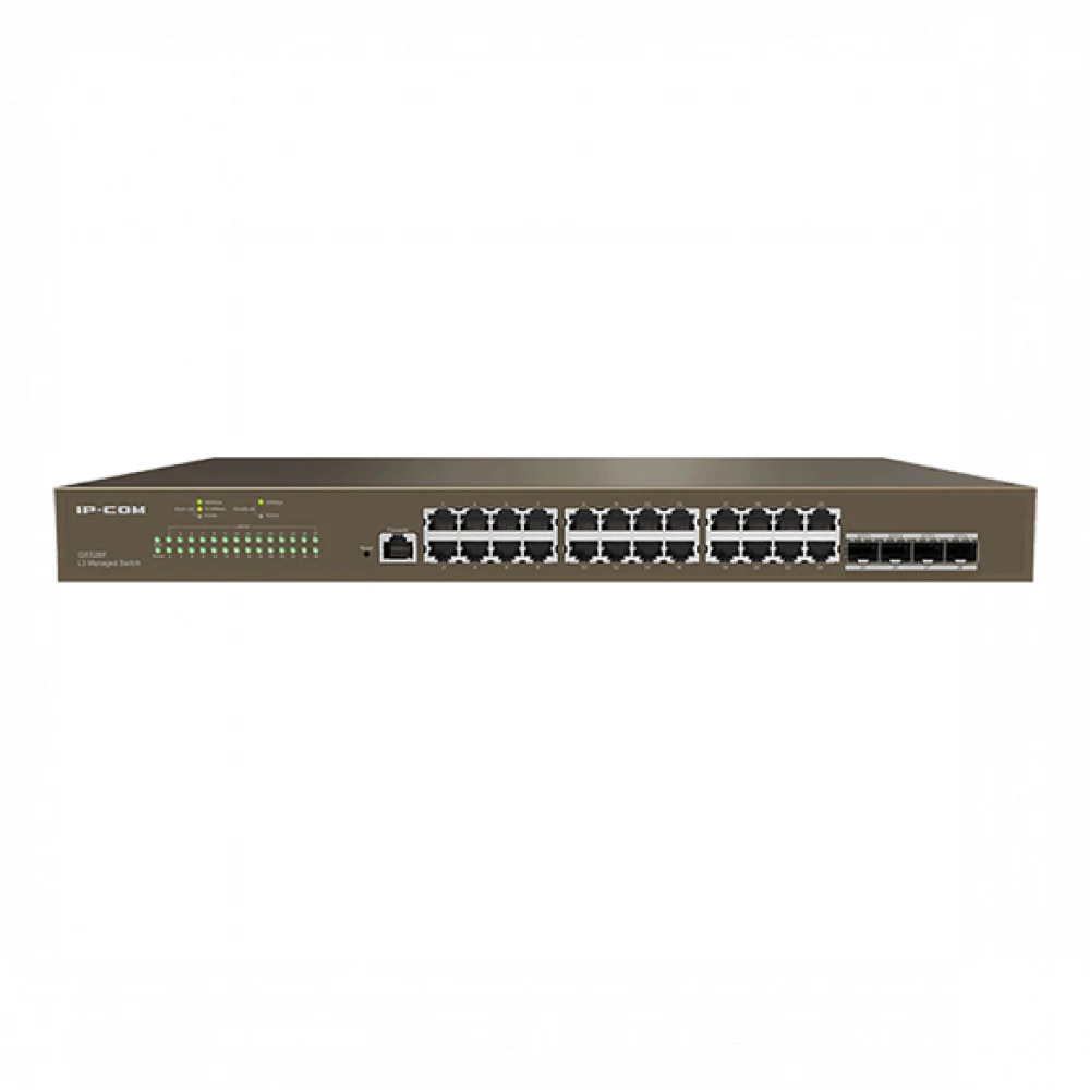 IP-COM G5328F Коммутатор управляемый 3 уровня L3, 28 портов, 24x1 Гбит/с, SFP+ 4x10 Гбит/с, установка в стойку 1U