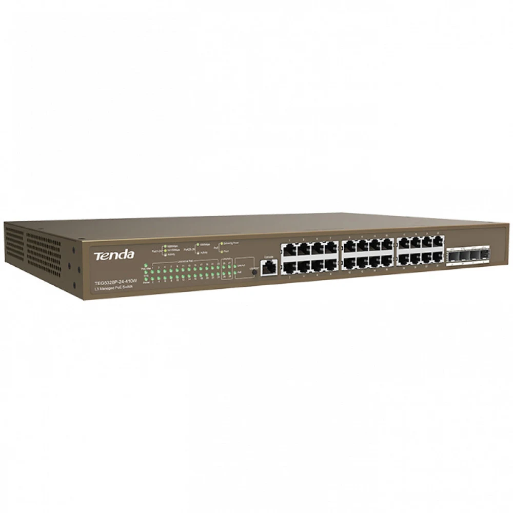 IP-COM G5328P-24-410W Управляемый PoE коммутатор третьего уровня с 24 гигабитными портами PoE, 4 SFP и 1 Console порт