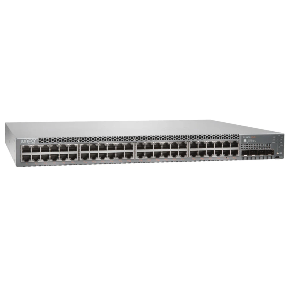 Коммутатор EX3400/ EX3400 48-port 10/100/1000BaseT, 4 x 1/10G SFP/SFP+, 2 x 40G QSFP+, redundant fans, front-to-back airflow, 1 AC PSU JPSU-150-AC-AFOincluded (optics sold separately)
