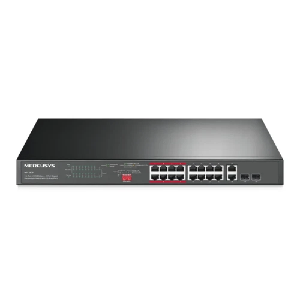 Коммутатор Mercusys MS118CP (L2) 16x100Мбит/с 2x1Гбит/с 2xКомбо(1000BASE-T/SFP) 16PoE+ 190W неуправляемый