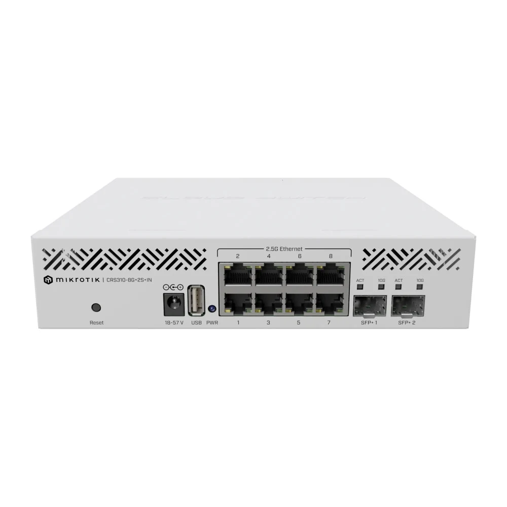 Коммутатор, MikroTik, CRS310-8G+2S+IN, Cloud Router Switch, 2 x 10G SFP+ ports, 5 x 2,5G ports, RouterOS/ SwitchOS, -40°C to 60°C