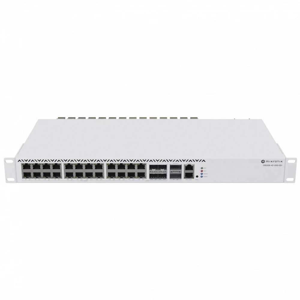 Коммутатор, MikroTik, CRS326-4C+20G+2Q+RM, Cloud Router Switch , 20 портов 2,5G, 1 порт 100М, 4 комбо- порта 2.5G ETH/10G SFP+, 2 порта 40G QSFP+, RouterOS (7), -20°C to 60°C, стоечный