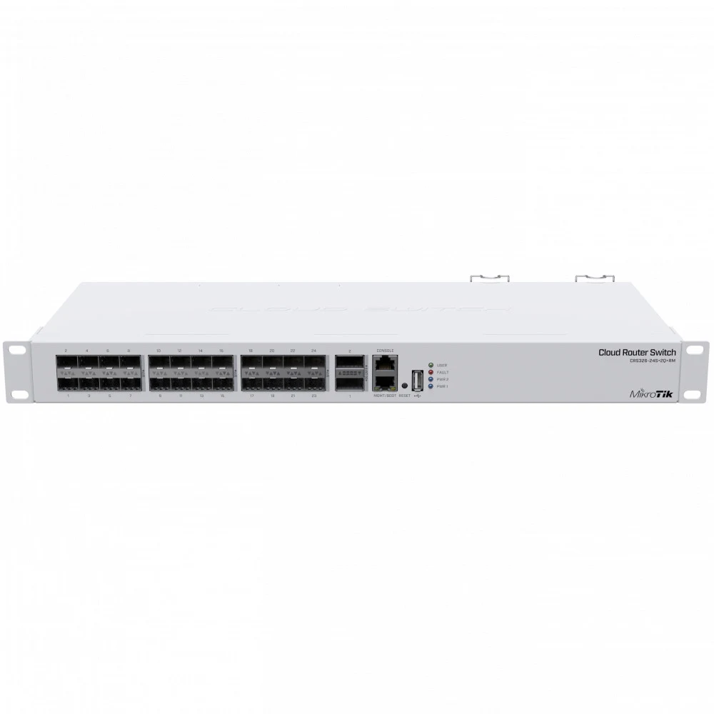 Коммутатор MIKROTIK CRS326-24S+2Q+RM Cloud Router Switch 326-24S+2Q+RM with 2 x 40G QSFP+ cages, 24 10G SFP+ cages, 1x LAN port for management, RouterOS L5 or SwitchOS (dual boot), 1U rackmount encl