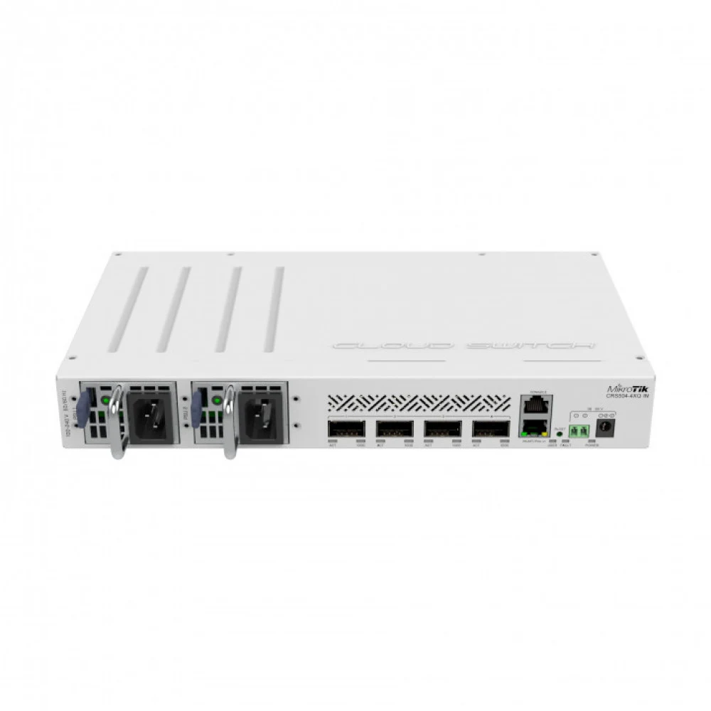 Коммутатор/ CRS504-4XQ-IN Cloud Router Switch with Quad-Core A9531 650 MHz CPU, 16 x 25G port 98DX4310 switch chip, 64 MB RAM, 4 x 100G QSFP28 ports, 1 x 100Mbit Eth port for management, RouterOS L5