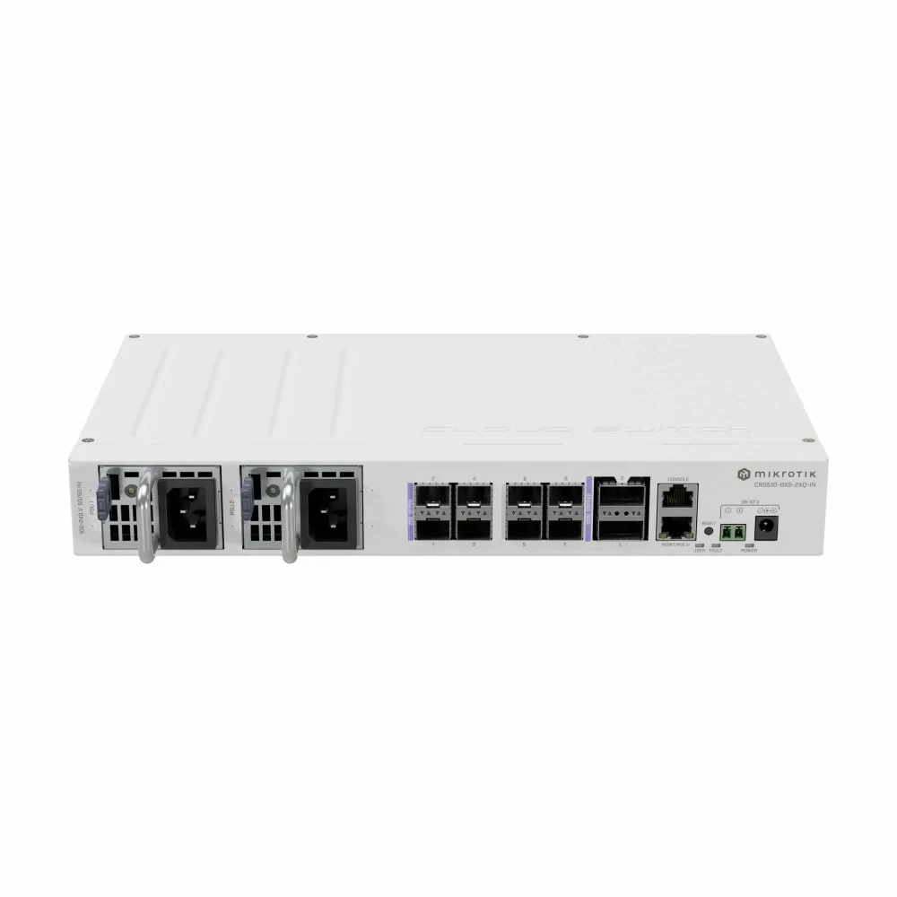 Коммутатор/ CRS510-8XS-2XQ-IN Cloud Router Switch, a versatile 100 Gigabit switch that offers speed, value, and diverse connectivity options. 2x 100 Gigabit QSFP28 ports, 8x 25 Gigabit SFP28 ports,