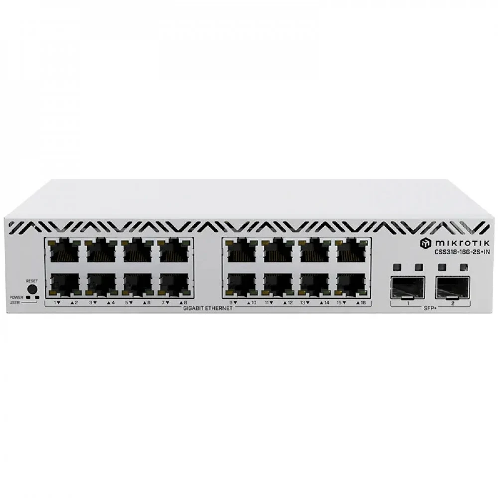 Коммутатор, MikroTik, CSS318-16G-2S+IN, Cloud Smart Switch, 16xGigabit LAN, 2xSFP+, RouterOS/SwitchOS (dual boot), desktop case, -40°C to 60°C