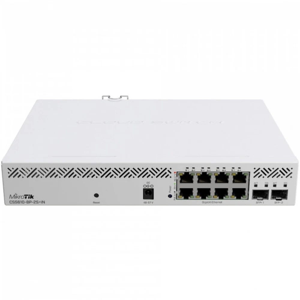 Коммутатор, MikroTik, CSS610-8P-2S+IN, Cloud Smart Switch, 8 x Gigabit 802.3af/at PoE-out ports, 2 x SFP+, SwOS, desktop case, -40°C to 70°C, стоечный