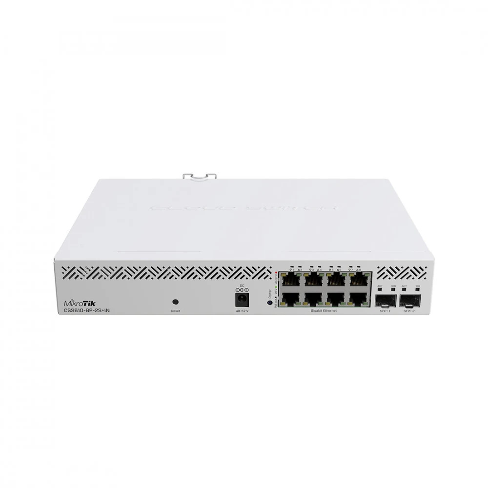 Коммутатор, MikroTik, CSS610-8P-2S+OUT, netPower Lite 8P, 8 x Gigabit 802.3af/at PoE-out ports, 2 x SFP+, SwOS, Бюджет120W, -40°C to 70°C