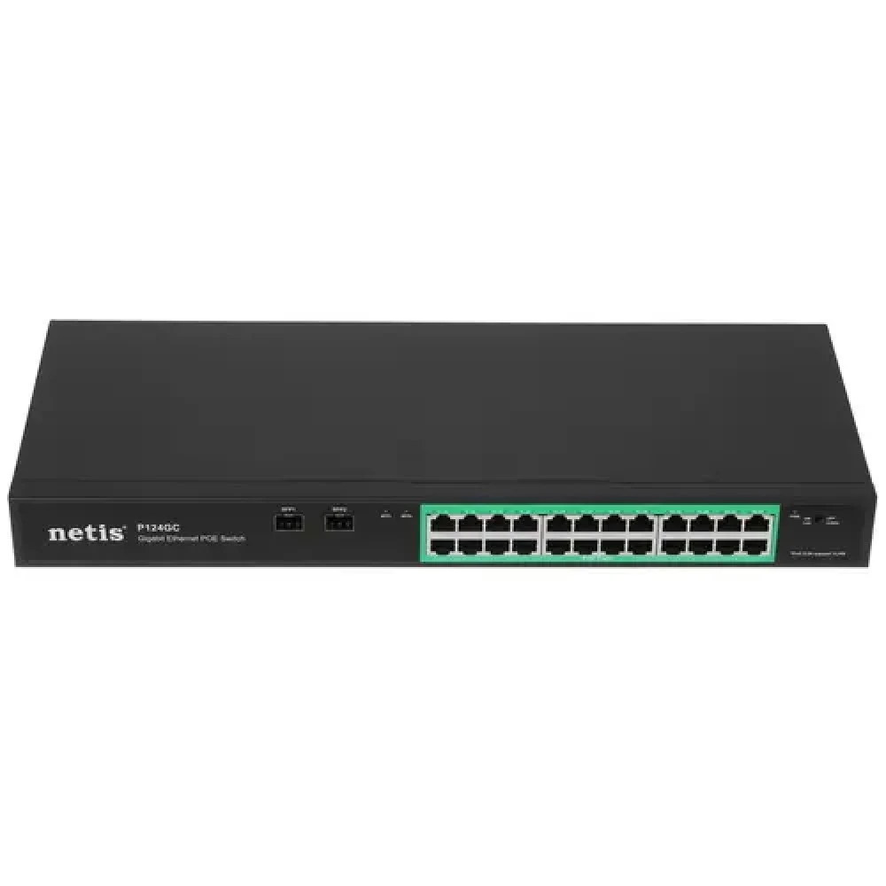 Netis P124GC Коммутатор неуправляемый PoE+, 26 портов, 24x1 Гбит/с, PoE+ 24х30 Вт (до 360Вт), Uplink SFP 2x1 Гбит/с