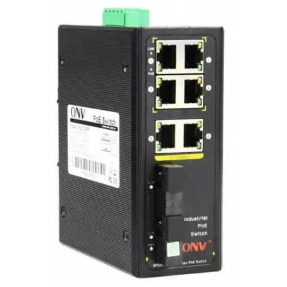 Коммутатор PoE индустриальный 4-портовый ONV IPS31084PF-M &lt 4 порта 10/100Mbps PoE 802.3af/at (max 30W на порт), 2 порта Fast Ethernet, 2 порта Optical 10/100M SC Multimode (2km) Dual Fiber, 1310n