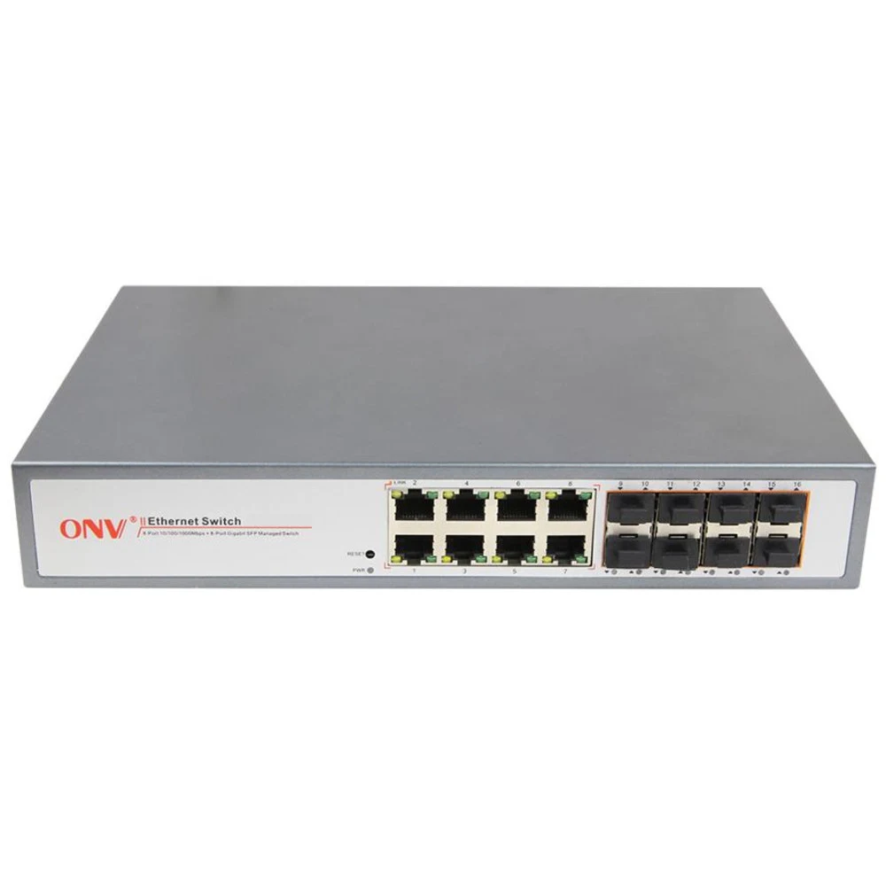 Коммутатор оптоволоконный управляемый 16-портов ONV33168FM &lt 1U Rack 8-портов GbE SFP/ 8 портов GbE RJ45, STP 802.1, RSTP 802.1w, G.8032 ERPS less 50ms ring protection, Aggregation LACP IEEE 802.3