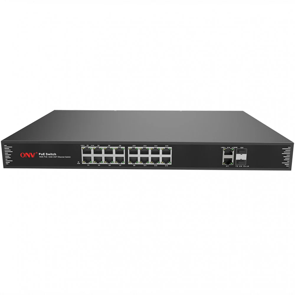 Коммутатор PoE 16-портовый ONV-POE33020PF &lt 16*10/100/1000M POE port,802.3af/at+2*10/100/1000M, RJ 45+ 2*1000M SFP fiber slot, Built-in power supply, compatible with 1U rack&gt