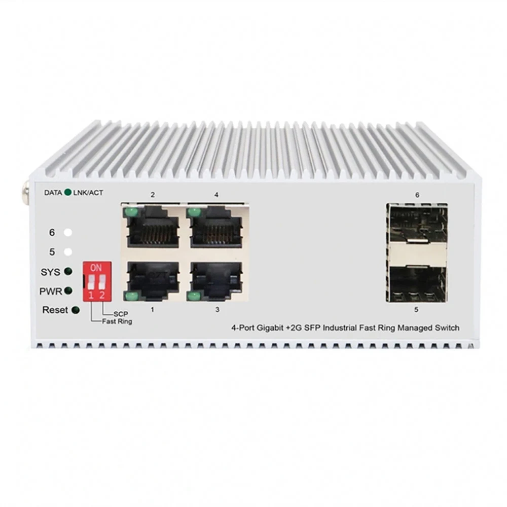 Коммутатор/ Managed L2 Industrial Fast Ring Switch 4x1000Base-T, 2x1000Base-X SFP, Surge 4KV, -40 to 75°C