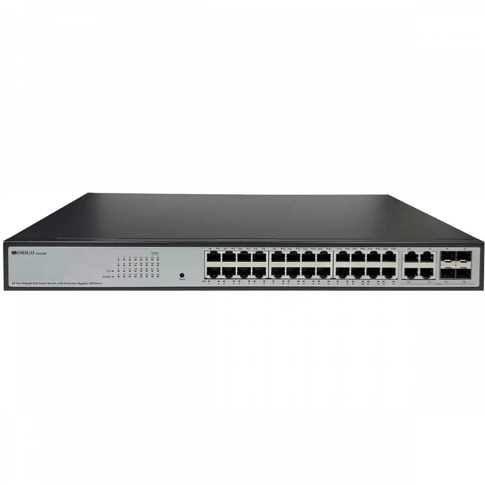 Коммутатор ORIGO OS2328P/360W/A1A Настраиваемый L2 PoE-коммутатор 24x1000Base-T PoE, 4xCombo 1000Base-T/SFP, PoE-бюджет 360 Вт, комплект для установки в 19" стойку