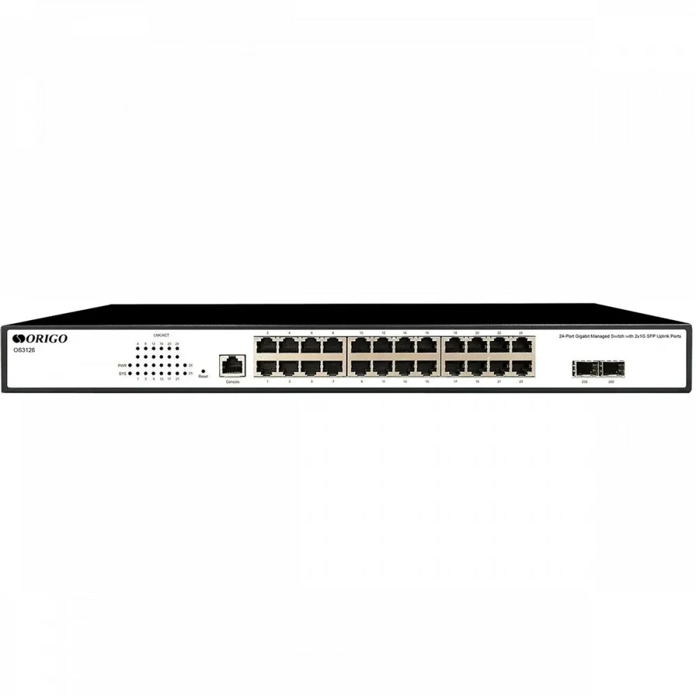 Коммутатор ORIGO Управляемый L2 коммутатор, 24x1000Base-T, 2x1000Base-X SFP, консольный порт RJ-45, комплект для установки в 19" стойку
