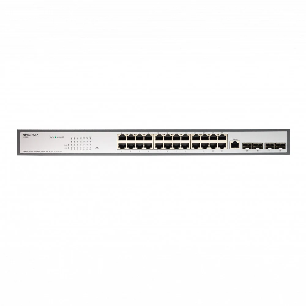 Коммутатор ORIGO Управляемый L3 коммутатор, 24x1000Base-T, 4x10GBase-X SFP+, консольный порт RJ-45, комплект для установки в 19" стойку