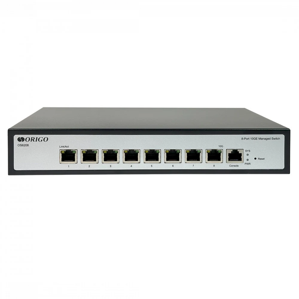 Коммутатор ORIGO OS6208/A1A Управляемый L2 коммутатор, 8x10GBase-T, консольный порт RJ-45, комплект для установки в 19" стойку