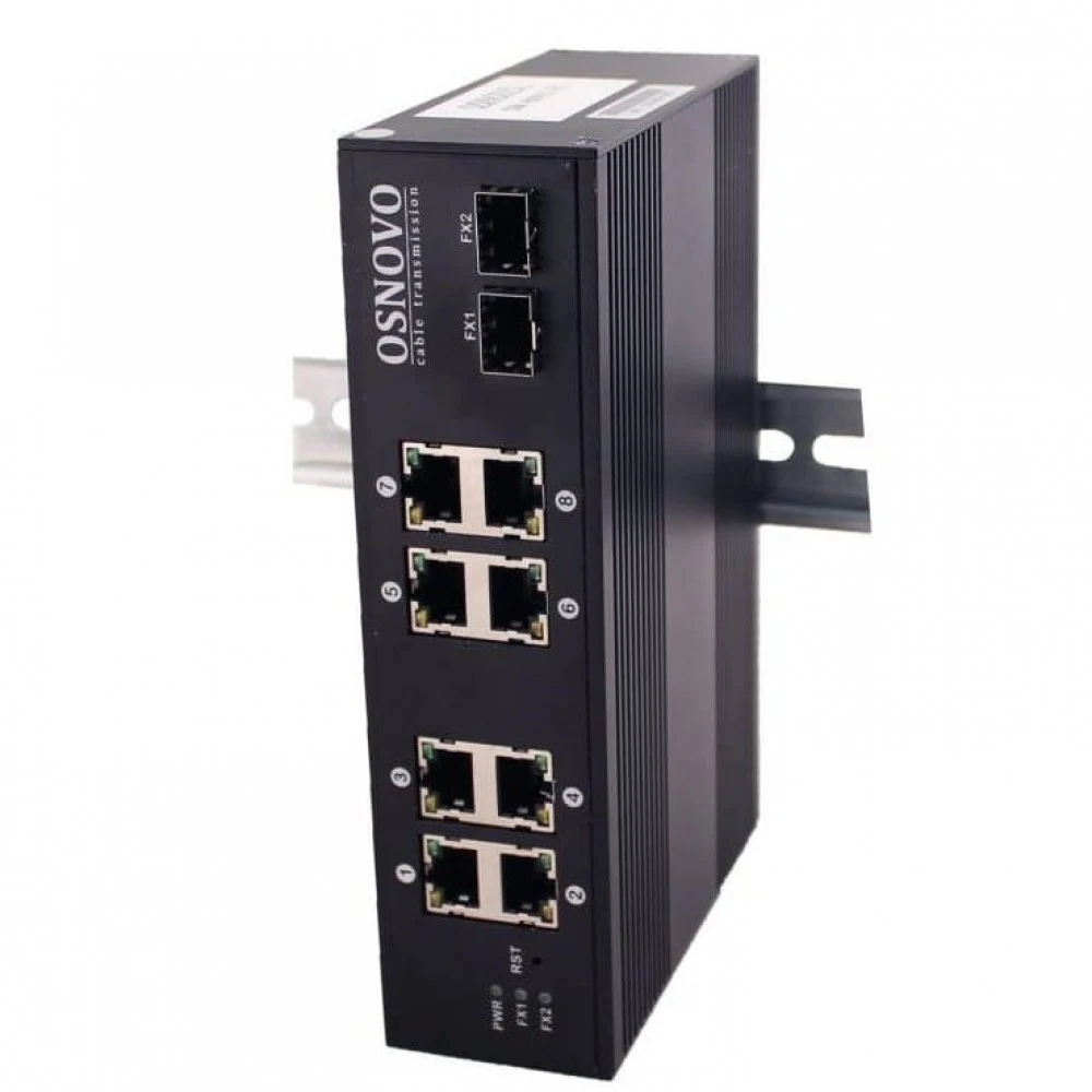 Промышленный коммутатор Gigabit Ethernet OSNOVO SW-70802/I Промышленный коммутатор Gigabit Ethernet на 10 портов. Порты: 8 x GE (10/100/1000Base-T) + 2 x GE SFP (1000Base-X). Поддержка режима CCTV: