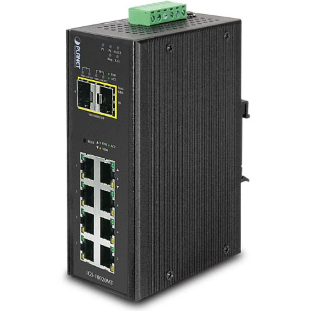 коммутатор/ PLANET IP30 Industrial 8* 1000TP + 2* 100/1000F SFP Full Managed Ethernet Switch (-40 to 75 degree C), 1588