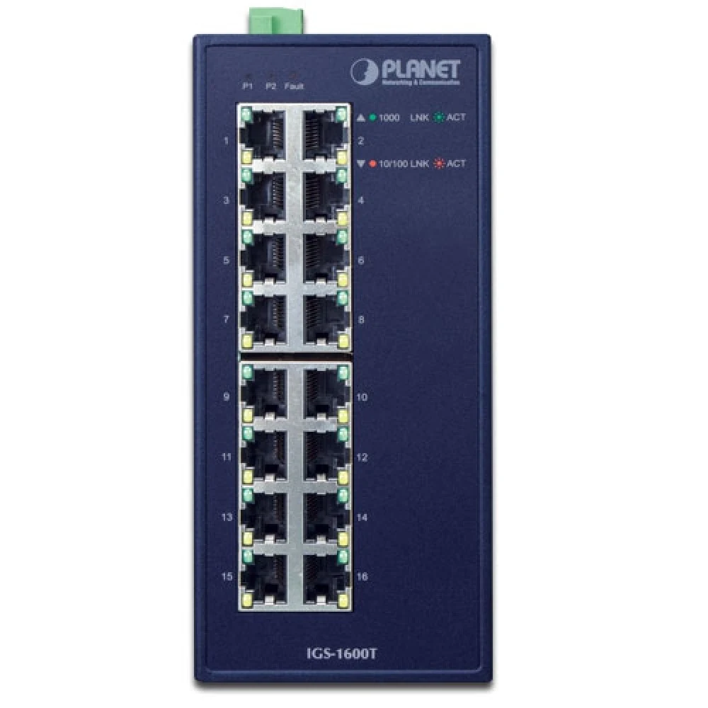 коммутатор/ PLANET IGS-1600T IP30 Industrial 16-Port 10/100/1000T Gigabit Ethernet Switch (-40~75 degrees C, dual 12~48V DC/24V AC),UL certified