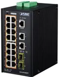 IP30 Industrial L2+/L4 16-Port 1000T 802.3at PoE+ 2-Port 1000T + 2-port 100/1000X SFP Full Managed Switch (-40 to 75 C, dual redundant power input on 48~56VDC terminal block, DIDO, ERPS Ring Support