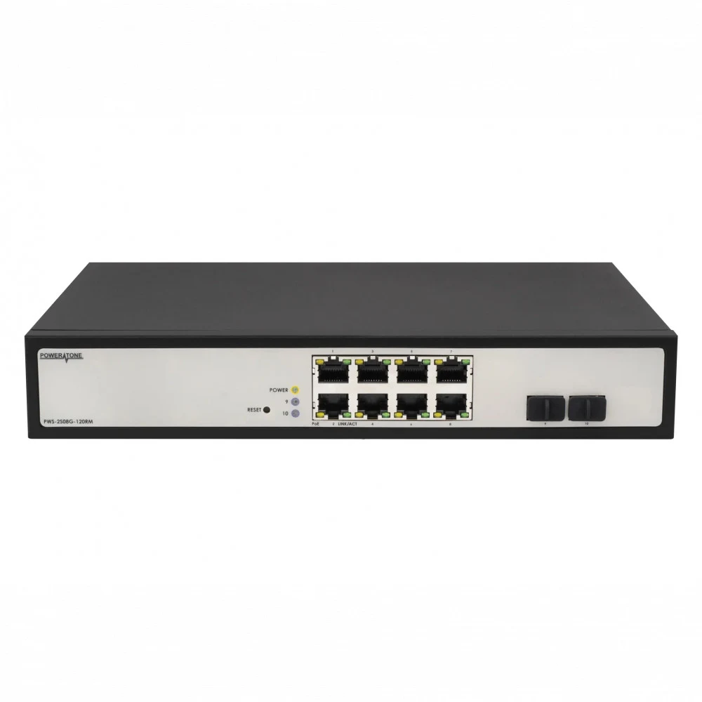 Управляемый гигабитный 8 портовый Web Smart PoE коммутатор POWERTONE PWS-2S08G-120RM