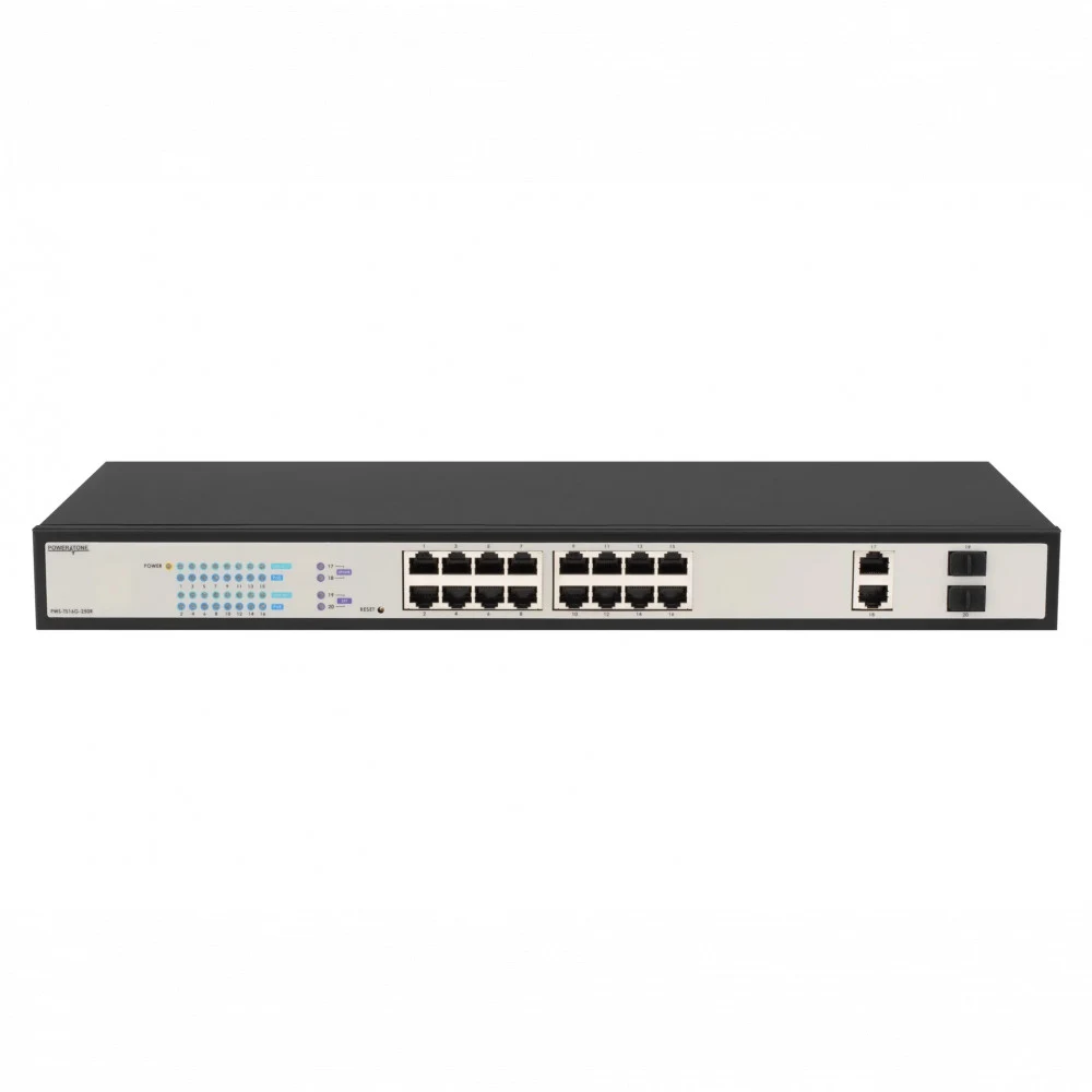 Управляемый гигабитный 16 портовый Web Smart PoE коммутатор POWERTONE PWS-TS16G-250R