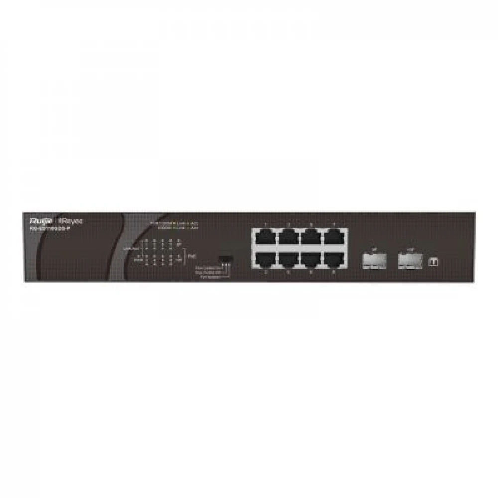 PoE Коммутатор, облачный | Уровень: Неуправляемый | Интерфейс: PoE 8×RJ45 1Гбит/с / Uplink 2×SFP 1Гбит/с | Протоколы: Auto/Full/Half Duplex Negotiation, Auto MDI/MDIX, Flow Control, Port Isolation |