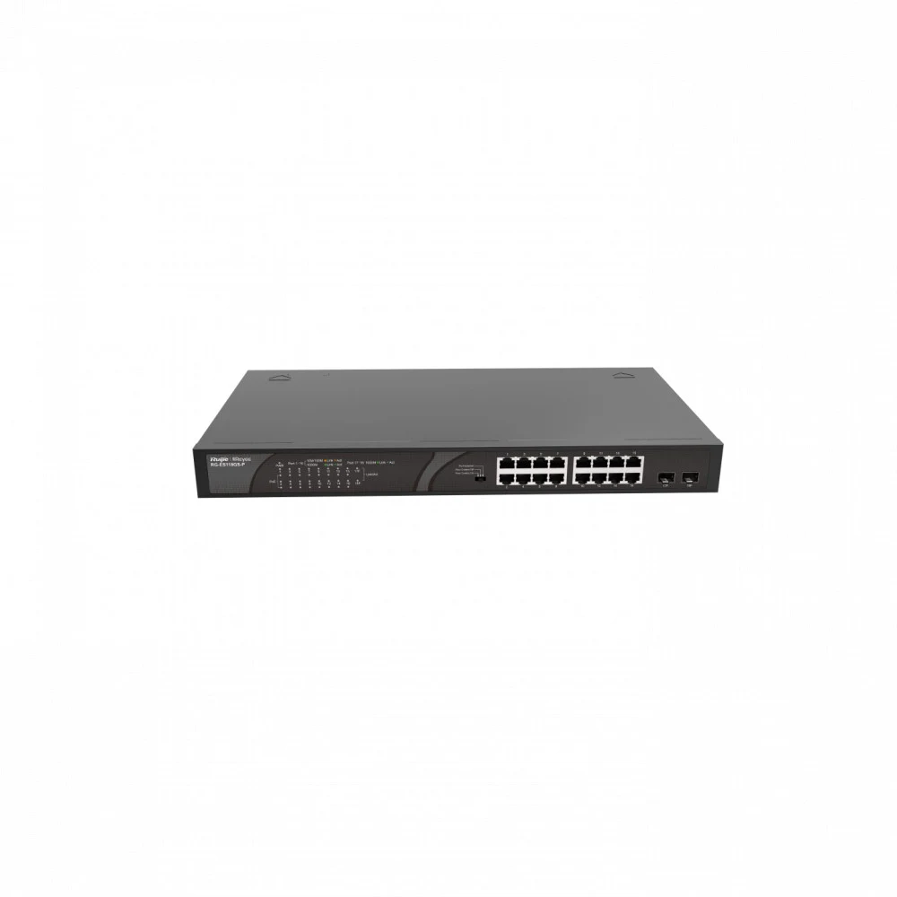 Коммутатор неуправляемый Reyee RG-ES118GS-P, 16Gb x PoE, 2 SFP Uplink, PoE 247W RG-ES118GS-P