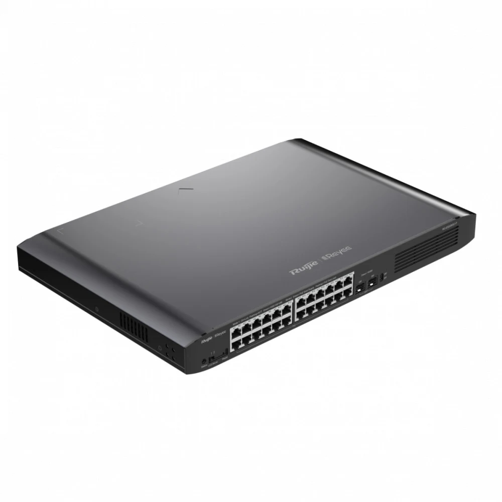 Ruijie Reyee 26-Port Gigabit Smart POE Switch, 24 Gigabit RJ45 POE/POE+ Ports, 2 SFP Slots, 370W PoE power budget,19-inch Rack-mountable Steel Case