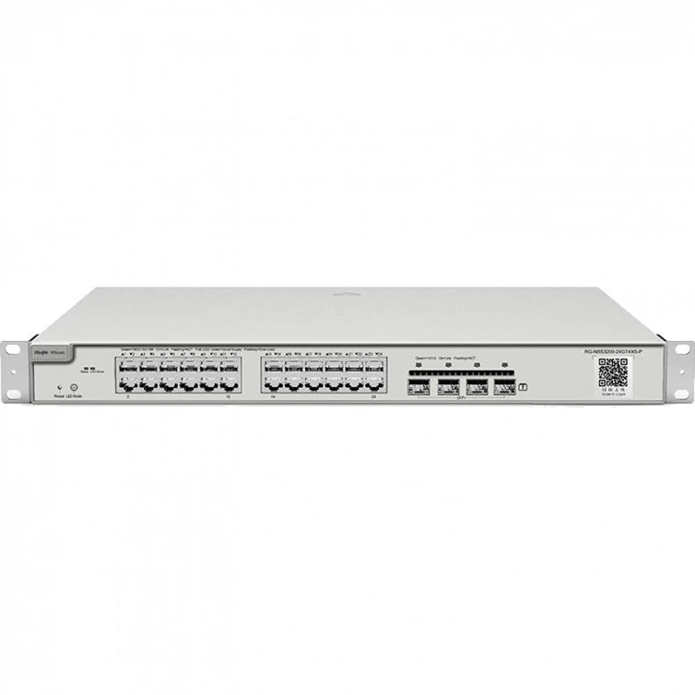 PoE Коммутатор | Уровень: L2+ Управляемый | Интерфейс: PoE 24×RJ45 1Гбит/с / Uplink 4×SFP+ 10Гбит/с | Протоколы: STP/RSTP, Voice VLAN, IGMP Snooping v1/v2, CPP, EEE, Syslog | PoE Стандарт: IEEE 802.