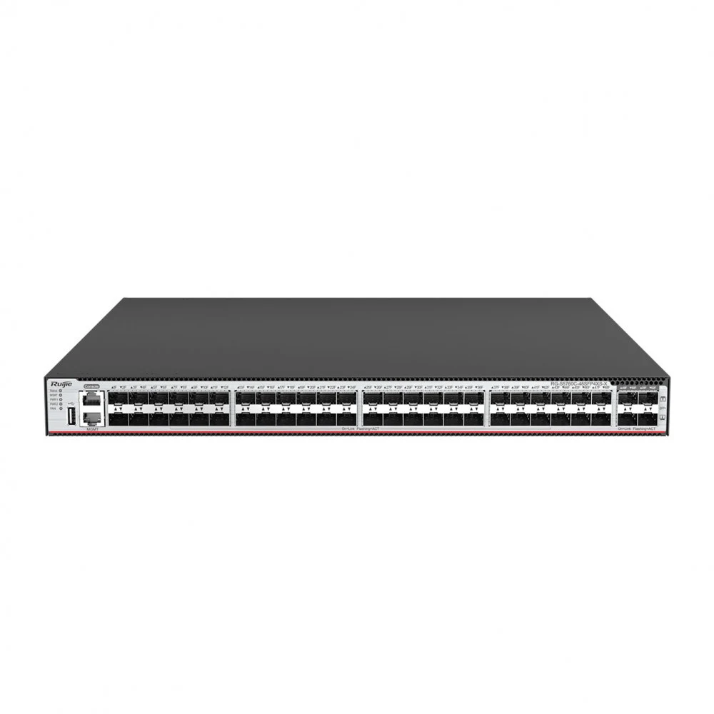 Ruijie 48 x 10/100/1000BASE-T, 4 x 1G/10G SFP+ ports, reserved expansion slots, 2 built-in fixed fans, 2 power module slots (at least 1 RG-PA150IB-F power modules needed)