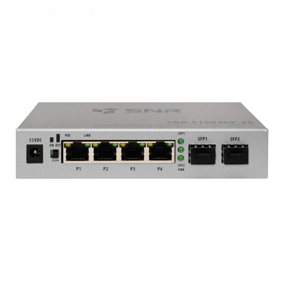 Коммутатор SNR SNR-S1904GP-2S (L2) 4x1Гбит/с 2SFP 4PoE 65W неуправляемый