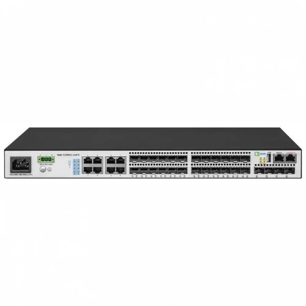 SNR Управляемый коммутатор уровня 3, 16 портов 100/1000BaseX SFP, 8 Combo портов GE, 4 порта 1/10G SFP+, RPS DC 12V