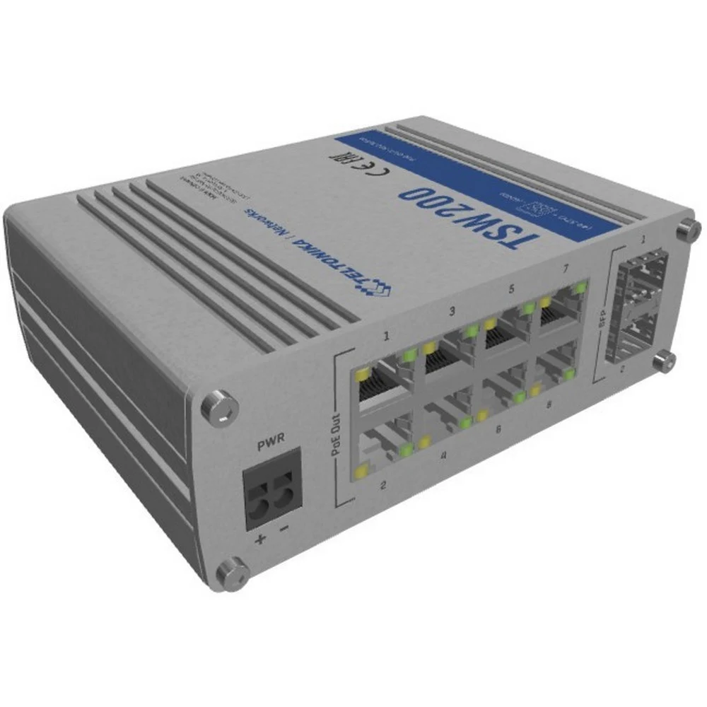 Коммутатор TELTONIKA/TSW200 Неуправляемый (IP30 -40/+75 ̊ C) PoE+/8 x RJ45/10/100/1000Mbps/1-8 ports PoE 802.3af/at (Total 130W)/(2xSFP)/без блока пит TSW200000010