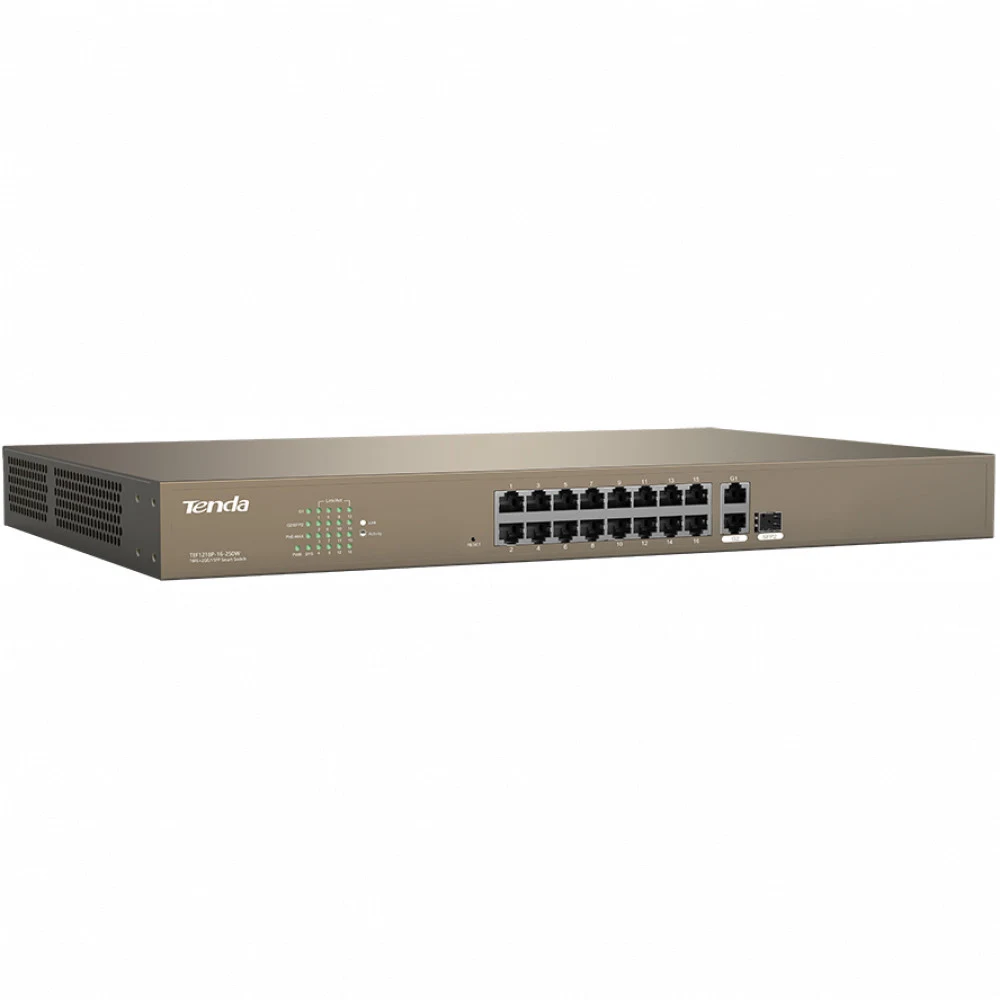IP-COM F1218P-16-250W Коммутатор управляемый PoE, 18 портов, 16х100 Мбит/с, 2x1 Гбит/с, SFP 1x1 Гбит/с