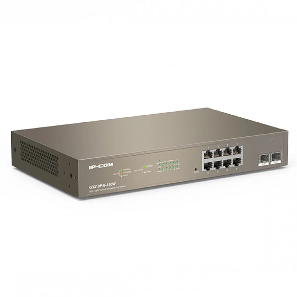 Коммутатор IP-Com G3310P-8-150W (L2) 8x1Гбит/с 2xКомбо(1000BASE-T/SFP) 2SFP 8PoE 130W управляемый