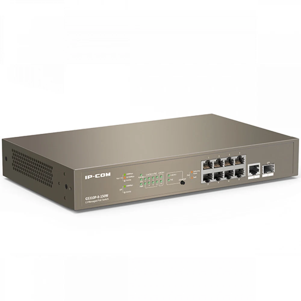 Коммутатор IP-Com G5310P-8-150W (L3) 8x1Гбит/с 1xКомбо(1000BASE-T/SFP) 1SFP 8PoE 130W управляемый