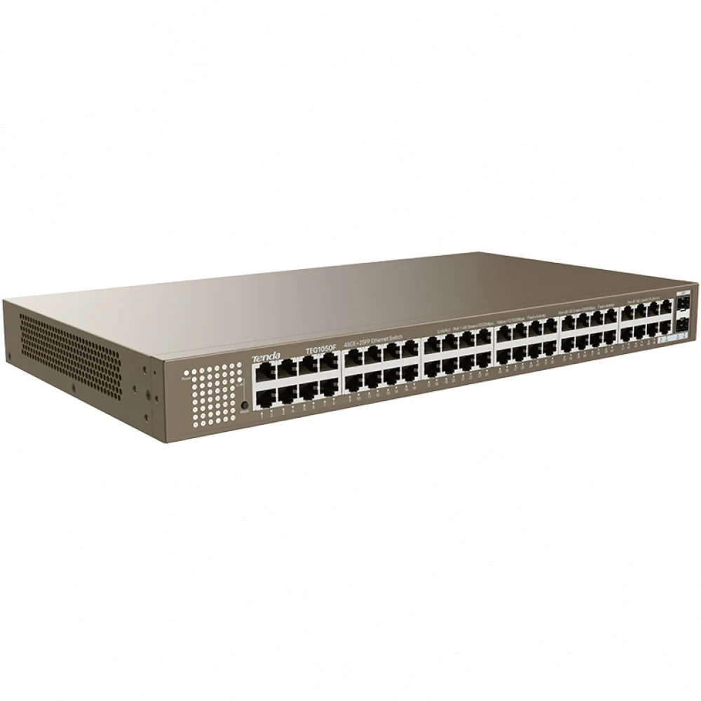 Коммутатор Tenda TEG1050F Коммутатор неуправляемый, 50 портов 50x1 Гбит/с, SFP 2x1 Гбит/с, установка в стойку