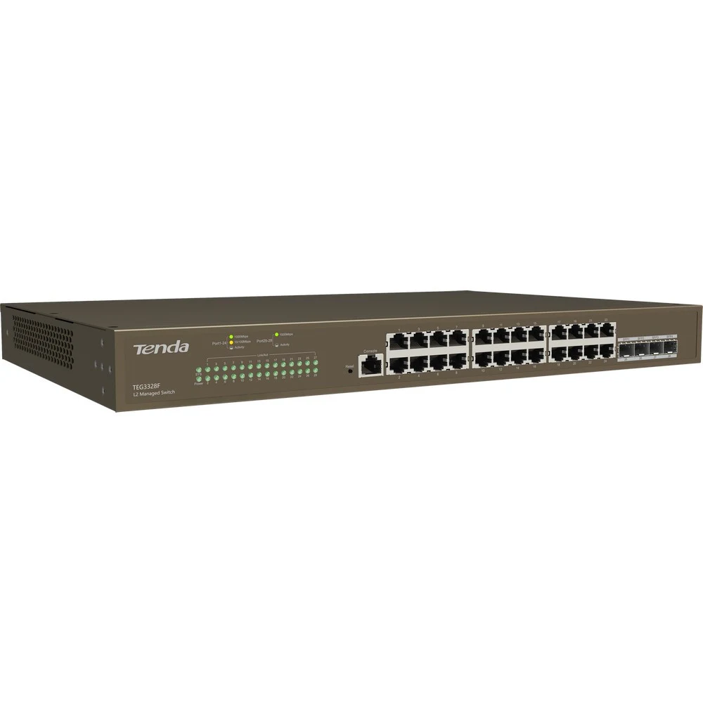Tenda TEG3328F Коммутатор управляемый, 24x1 Гбит/с, SFP 4x1 Гбит/с, установка в стойку, металлический корпус