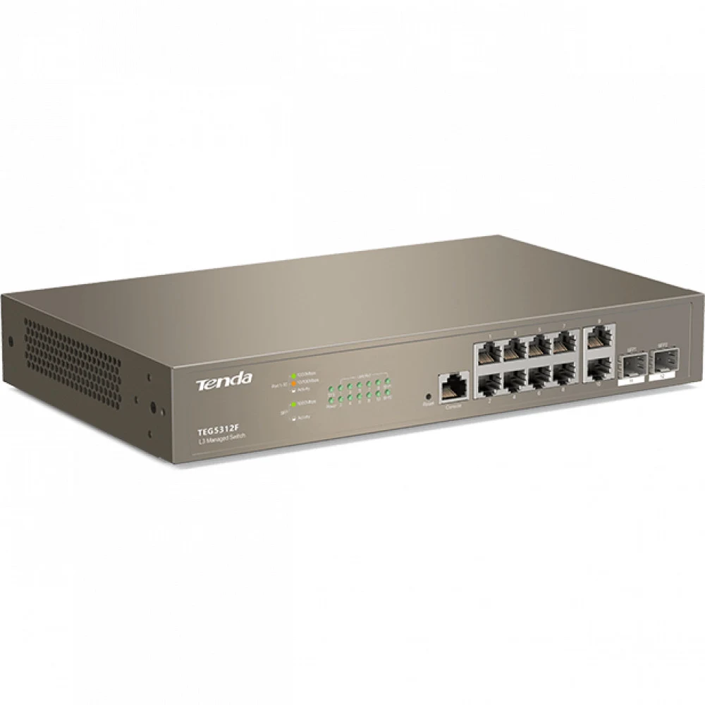 IP-COM G5312F Коммутатор управляемый L3, 12 портов, 10х1 Гбит/с, Base-X SFP 2х1 Гбит/с, настольный