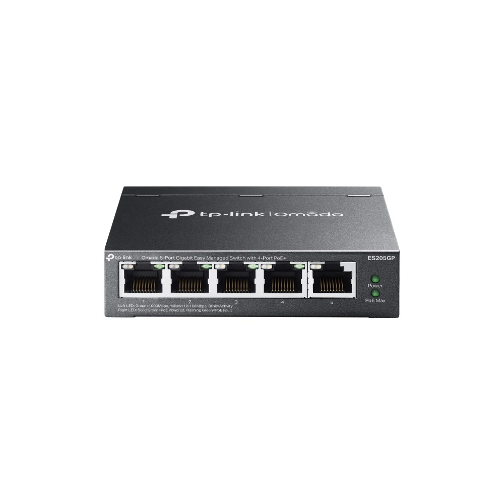 Коммутатор PoE+ GbE Easy Managed 5-портовый TP-Link Omada ES205GP &lt 4 порта GbE 802.3af/at PoE+, 1 порт GbE, IGMP Snooping, бюджет мощности PoE 65W, Omada SDN, 32 группы VLAN, PoE до 250 м, QoS, а