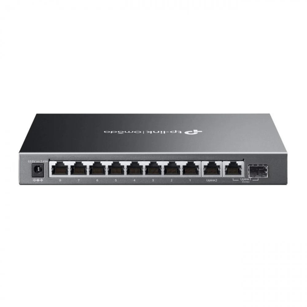 Коммутатор PoE+ GbE Easy Managed 10-портовый TP-Link Omada ES210GMP &lt 8-port GbE 802.3af/at PoE+, 1 порт GbE RJ45, 1 гигабитный SFP/RJ45 комбо-порт, QoS 802.1p/DSCP, IGMP Snooping, бюджет мощности