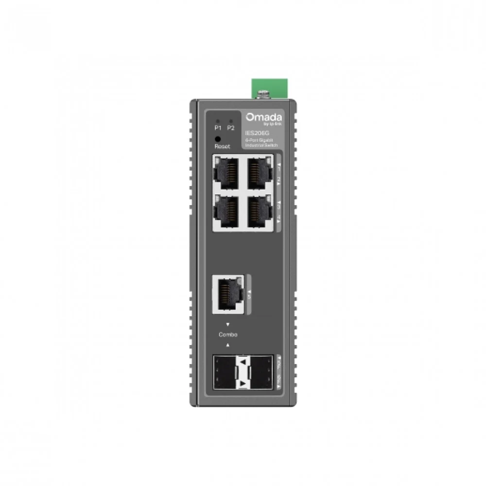 Коммутатор индустриальный Easy управляемый GbE 6-портовый Tp-Link IES206G &lt 4× порта RJ45 10/100/1000 Мбит/с, 1× гигабитный порт SFP/RJ45 Combo, 1× гигабитный слот SFP, 15KB Jumbo frame, MTU/Port/