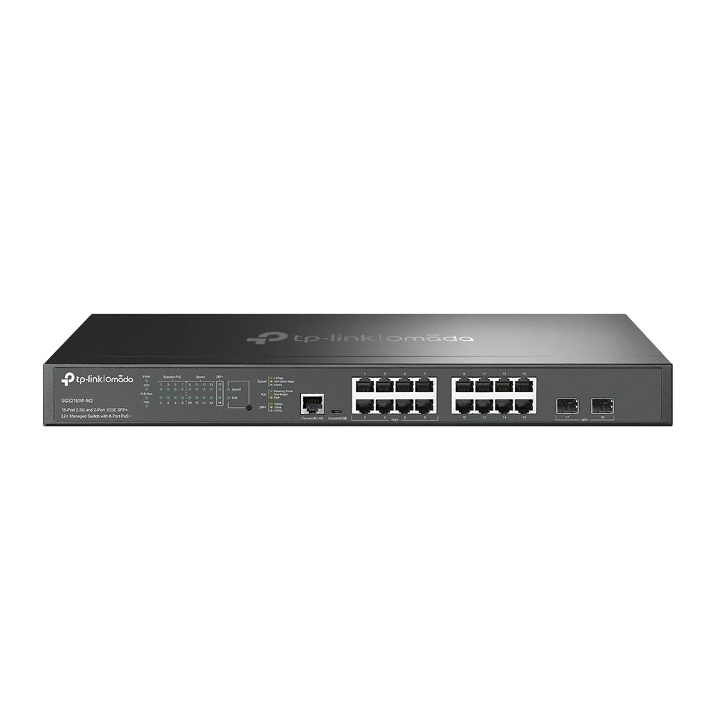 Коммутатор PoE+ управляемый 2.5 GbE 16-портовый Tp-Link SG3218XP-M2 &lt JetStream™ 16 портов 2.5GBASE-T (из них 8 портов с поддержкой 802.3af/at max 30W на порт) 2 SFP+ Slots 10Gbps, коммутационная