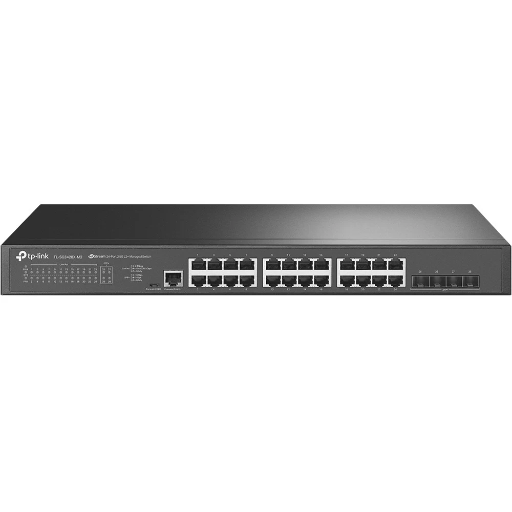 JetStream 24-Port 2.5GBASE-T L2+ Managed Switch with 4 10GE SFP+ SlotsPORT: 24× 2.5G RJ45 Ports, 4× 10G SFP+ Slots, RJ45/Micro-USB Console PortSPEC: 1U 19-inch Rack-mountable Steel CaseFEATURE: Inte