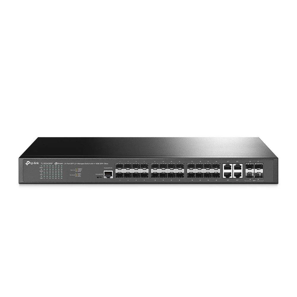 Коммутатор, TP-Link, SG3428XF, JetStream управляемый коммутатор уровня 2+ на 20 гигабитных портов SFP, 4 порта SFP+ 10 Гбит/с и 4 комбинированных порта SFP/RJ45