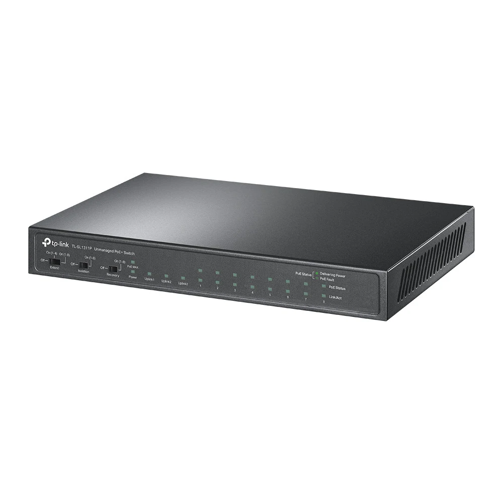 Коммутатор PoE+ 10-портовый Tp-Link TL-SL1311P &lt 8 портов 10/100M PoE+ IEEE 802.3af/at), 2 GbE порта RJ45, 1 гигабитный порт SFP, бюджет мощности PoE 65W, дальность передачи данных и питания в реж